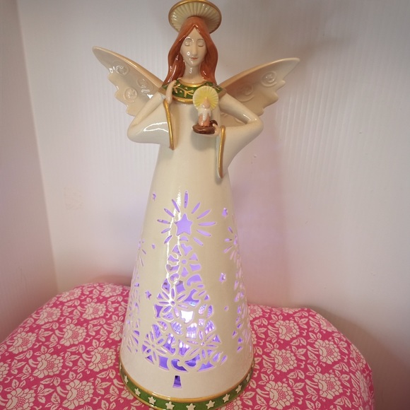12” Ceramic Angel, Color Changing Light - Picture 2 of 3